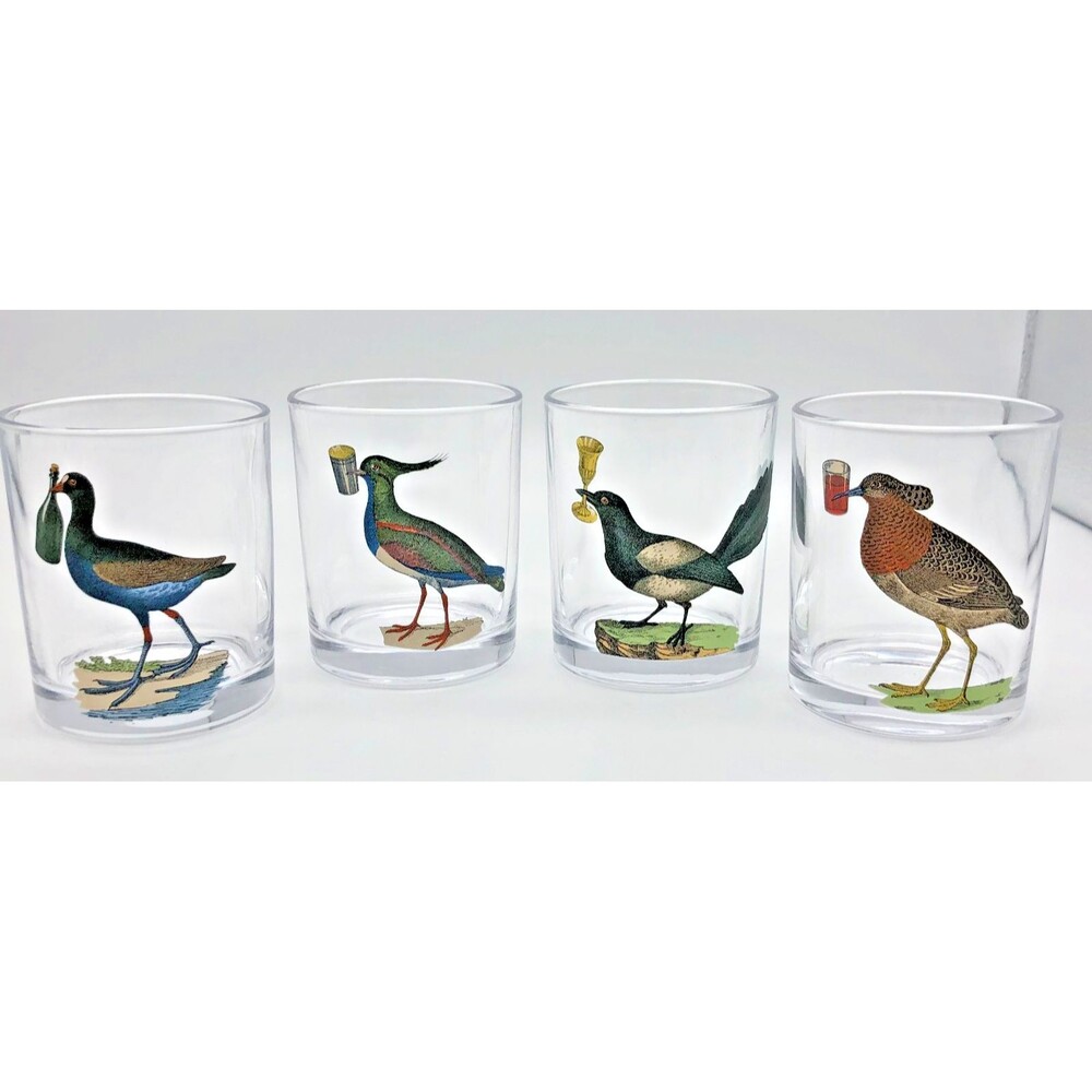 John Derian Bird Highball Cocktail Glasses Set of 4 9 oz Vintage Retro